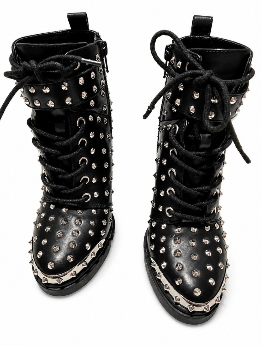 Gianni Bini Women's Black Studded Lace-Up Boots Size 6.5